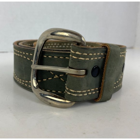 Vogel Of Texas Belt Size 30 Green Leather Steer Hide Embroidered Silver Buckle - Picture 1 of 6